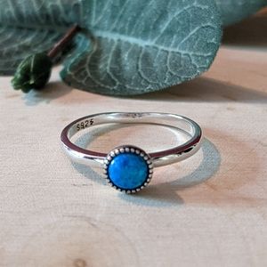 925 Sterling Silver Ring Lab Opal Blue Women's Jewelry Size 7